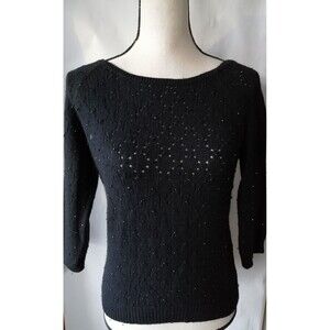 VTG Anne Klein Sweater Silk Nylon Rabbit Hair Women Size M Beaded Embellished